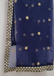 royal blue mirror work semi stitch bridal lengha