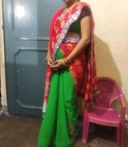 Red and Green Half-and-half Saree