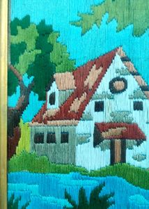 Framed Stitched ArtworOf Lakeside Home- 8*10inch