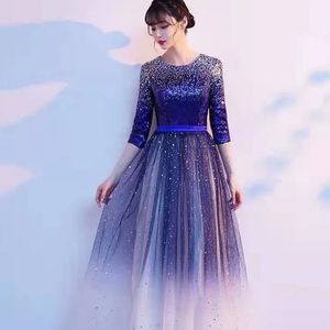 Royal blue gradient colorblocked floor length Gow