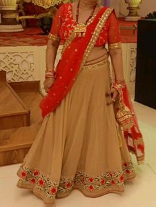Golden  Red Lehanga For Festive N Wedding Season