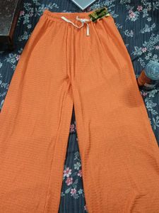 Orange Gauze Wide Leg Pants