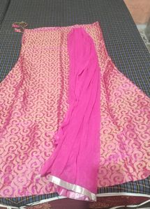 Golden Kurti With Pink Skirt Set