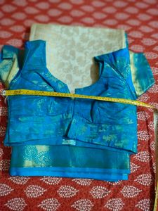 Cream With Blue Saree