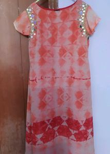 Orange Tie-Dye Dress with Mirror Detail