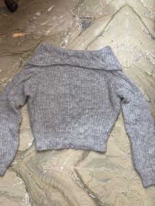 Stylish Grey Off-Shoulder Sweater