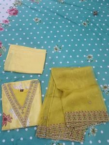 Yellow Embroidered Kurta Pant Set