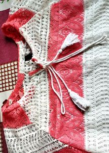 Pink &amp; White Striped Lace Top