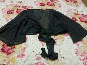 Blue Dress with Black Ribbon