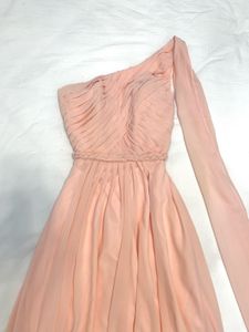Peach One-Shoulder Gown with shawl attached