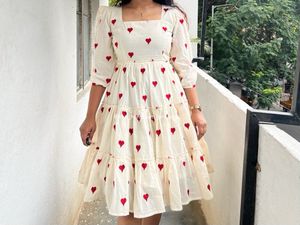 Heart Print Tiered Midi Dress