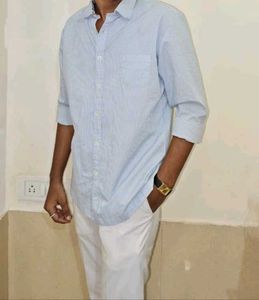 Trendy Bluish Striped Shirt For Mens