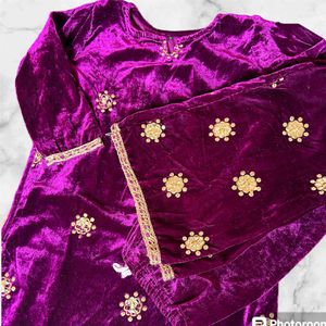 Purple Velvet Kurta Set