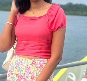 Pink Crop Top Puff Sleeves