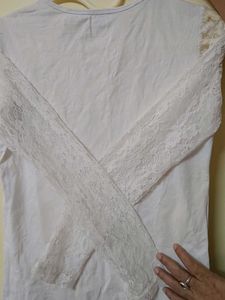 White Lace Sleeve Cutout Top