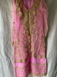 Royal Pink Net Embroidered Partywear Kurti