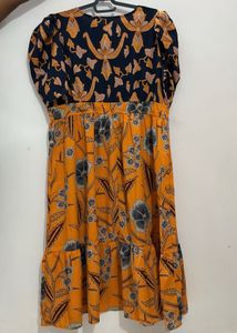 ATHENA - Mustard Yellow &amp; Blue Floral Dress