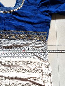 Dark Blue And Cream Cotton Kurti