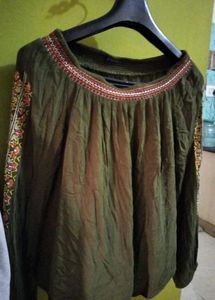 Embroidered Long-Sleeve Off-Shoulder Top