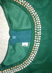 Green Beaded Neckline Dress