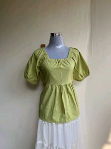 Green Puff Sleeve Peplum Top