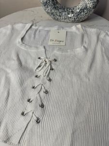 White Lace-Up Crop Top