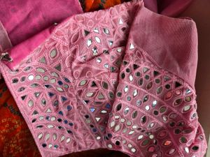Mirror Work Net Saree With Blouse