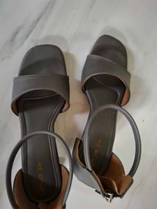 Gray Ankle Strap Block Heels