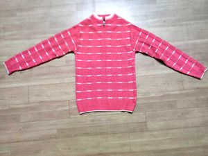 Pinkish Red Checked Pullover Sweater