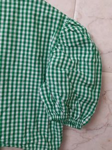 STYLE QUOTIENT CHECKED GREEN &amp; WHITE CROP TOP