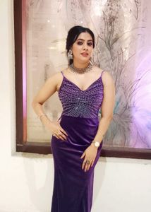 Purple Velvet Embellished Gown