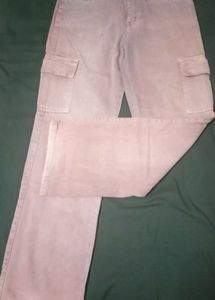 Pink Cargo Flare Jeans