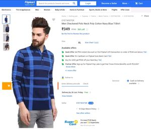 Men Checkered Polo Neck Navy Blue T-shirt