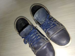 Blue Leather High-Top Sneakers