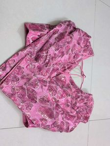 Pink Floral Blouse With Sequinn Work