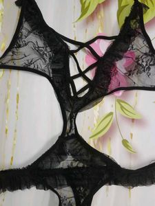 (1114)Black Lace Teddy Bodysuit