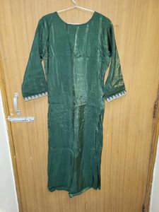 tissue  darkGreen Embroider kurta set xl wed