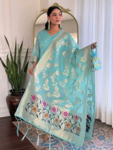 Beautiful Sea Blue Jamdani Silk Elegant Lovers
