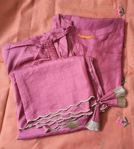 Dusty Rose Pink Indo Era Kurta Set With Dupatta