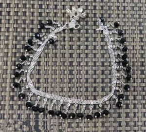 Silver Anklet with Black Beads