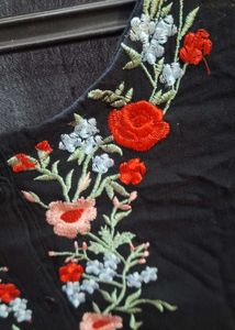 Floral Embroidered Black Top