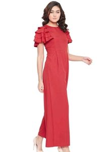 Stylish Red Ruffled Jumpsuit