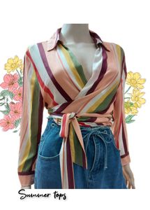 Thrifted Striped Wrap Top