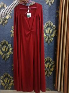 Elegant Red Gown with Cape Sleeves