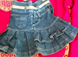 Denim Skirt with Bow Detail