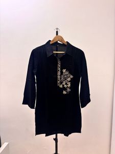 Black Embroidered Cord Set