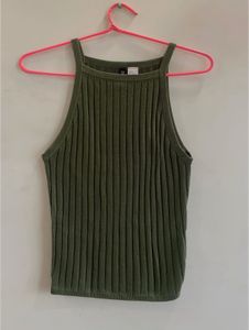 Olive Green Ribbed Knit Tank Top
