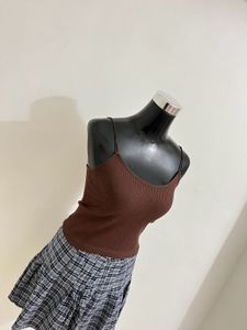 Brown Ribbed Tank Top