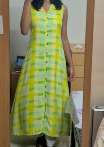Fusion - Printed Button-Down A-line Dress with Spr
