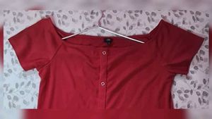 Red Button-Front Dress